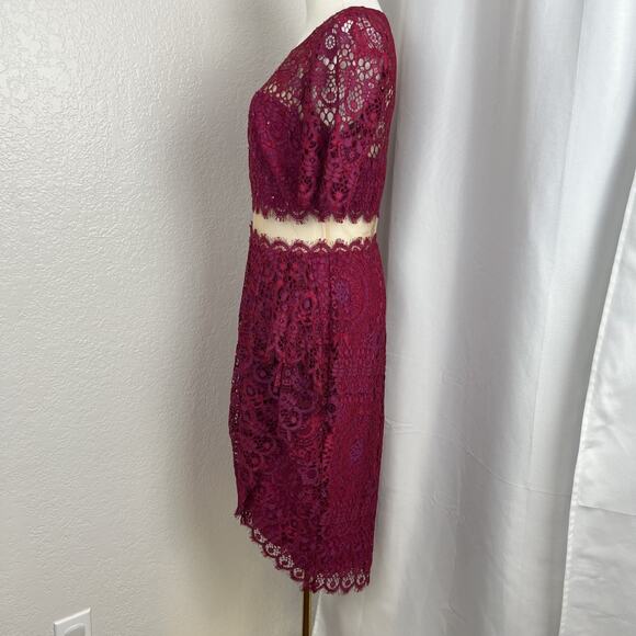 Marchesa Notte Dress Womens 6 Magenta Lace Midriff Cocktail Wedding Guest Glam - Picture 5 of 14